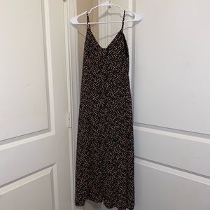 Black floral midi button down dress